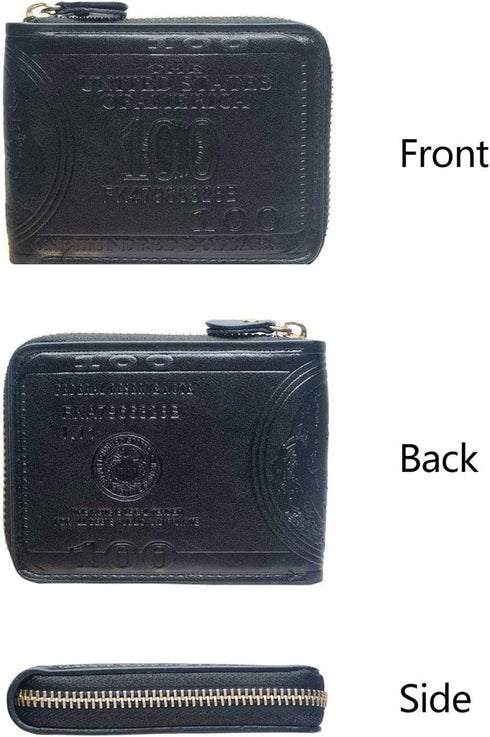 Mens US Dollar Bill Zip Around Bifold Wallet Leahter Card Credit Holder (Black-1)...