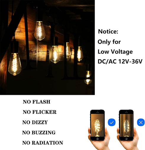 12V LED Edison Bulbs 40W Equivalent, Low Voltage 4W Vintage Style Spiral LED Filament Light Bulbs, E26 Medium Base, Warm White 2700K, Antique ST64...