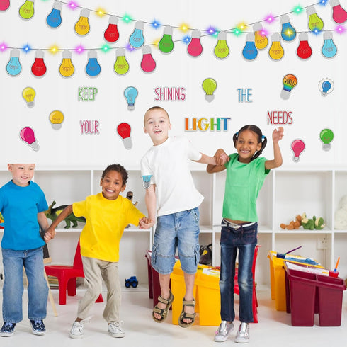 Karenhi 108 Pcs Back to School Light Bulb Bulletin Board Decoration Cutouts Set with 400 Glue Point Motivational Light Bulb Border for Class Home ...