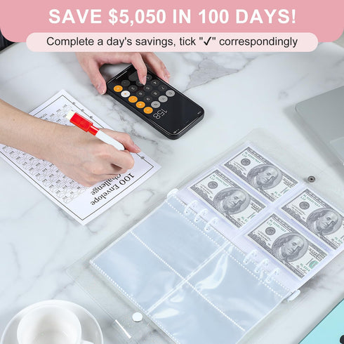 100 Envelopes Money Saving Challenge Binder,Budget Binder with Cash Envelopes and Pen,Expense Budget Sheet for Budgeting and Saving Money,Easy Way...