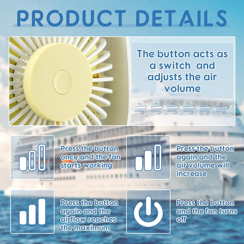Cruise Ship Approved Travel Fan USB Fan Portable Travel Fan Cruise Ship Essentials Small Desk Fan for Cruise Travel Office Bedroom Home Sleeping D...