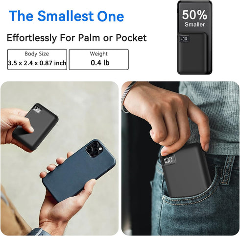 Small Power Bank 10000mAh Battery Packs for Heated Vest/Jacket 5V/2.4A Quick Charge USB C in & Out Portable Charger for iPhone 16 15 14 Android iP...