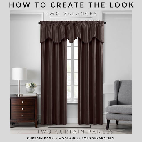 Elrene Home Fashions Colette Faux-Silk Scalloped Window Valance, 50 in x 21 in (Scalloped Valance), Chocolate...