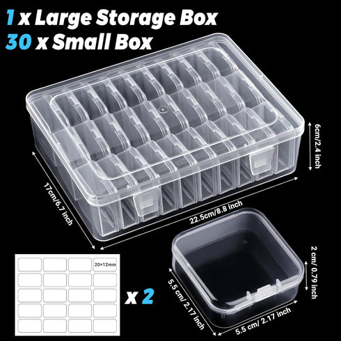 Small Bead Organizers, 31 Pieces Plastic Storage Cases Mini Clear Bead Storage Containers Boxes with Hinged Lid and Large Rectangle Organizing Box...
