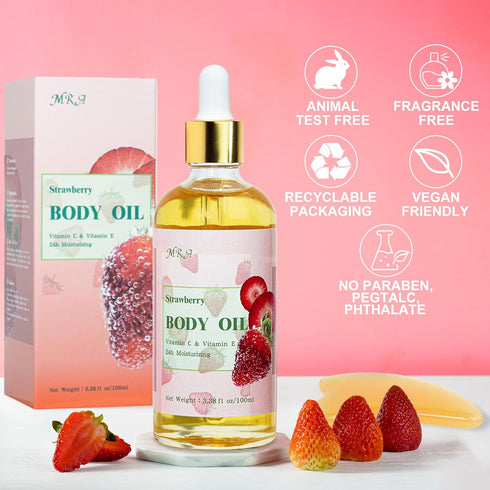 MR.A 2 Pack Strawberry Body Oil Juice Scented, Vitamin E Body Oil after Shower with Jojoba Oil, Strawberry Shortcake Body Moisturizer Bath Oil for...