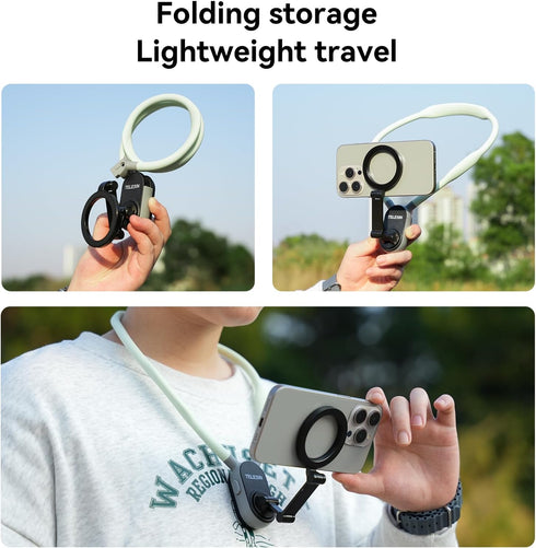 Magnetic Neck Mount for Phones, Cell Phone Holder Stand Hanging on Neck POV/Vlog Selfie Hand Free Necklace Phone Strap Video Recording for iPhone ...