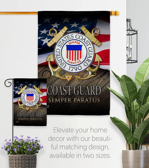 US Coast Guard Semper Paratus Garden Flag - Armed Forces USCG United State American Military Veteran Retire Official - House Decoration Banner Sma...