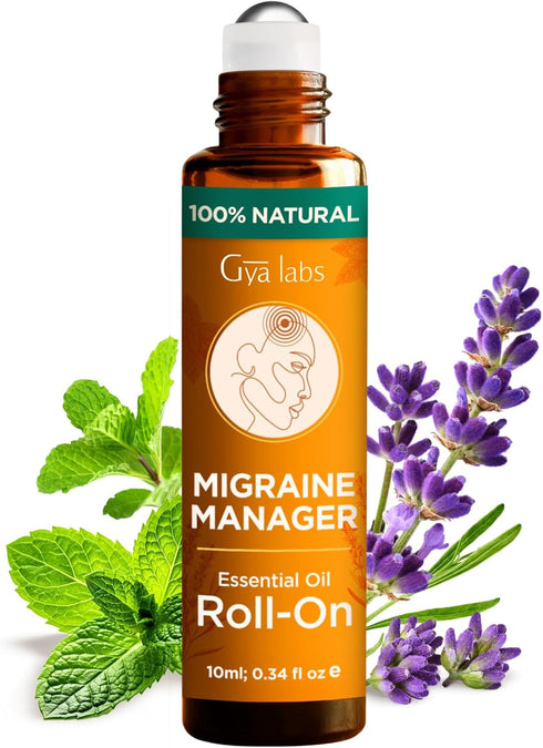 Gya Labs Migraine Essential Oil Roll on - Migraine Relief Stick Roller, Soothing Comfort for Head Tension, 100% Pure Natural, Blend with Peppermin...