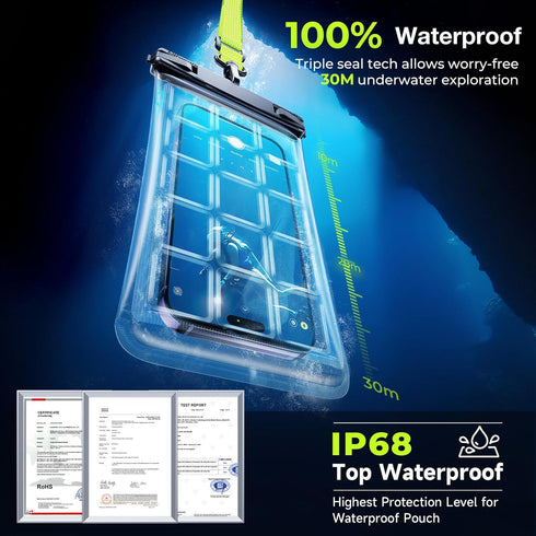 2 Pack-IP68 Waterproof Phone Pouch Floating Case for Underwater Photography, Underwater Screen Touchable, Cellphone Dry Bag, Detachable Lanyard fo...