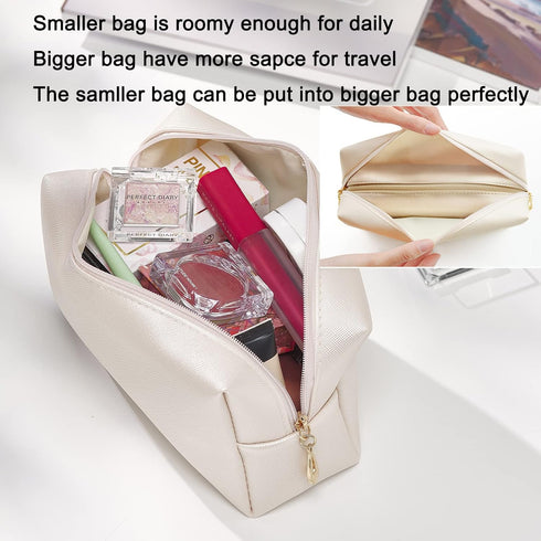 2pcc set PU Leather Cosmetic Bag for Women Minimalism Makeup Bag for Daily Use Portable Storage Purse Small Neat Cosmetic Pouch Water-resistant To...