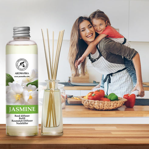 AROMATIKA Jasmine Essential Oil 200ml - Natural Reed Diffuser Refill for Long-Lasting Fragrance - Jasminum Officinale Oil - Air Freshener for Home...