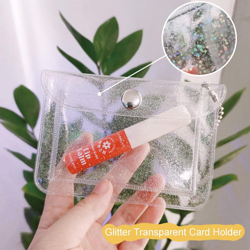 3 Pcs Transparent Card Holder Keychain Wallet Small Coin Purse Mini Change Pouch Waterproof Card Case for Women Girls (Glitter Clear)...