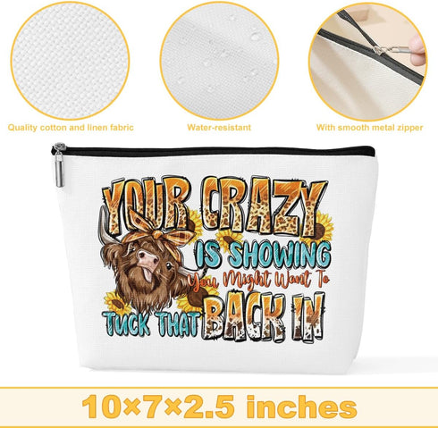 Funny Highland Cow Gift, Cow Gifts for Woman Western Makeup Bag, Cow Themed Gifts for Cow Lovers, Highland Cow Make Up Bag, Heifer Make Up Bags, H...
