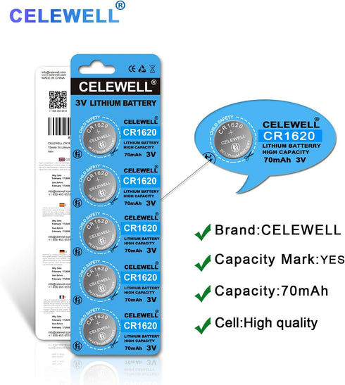 CR1620 5 Pack for Key Fob Tracker 70mAh 3V Lithium Battery ?5-Year Warranty?...