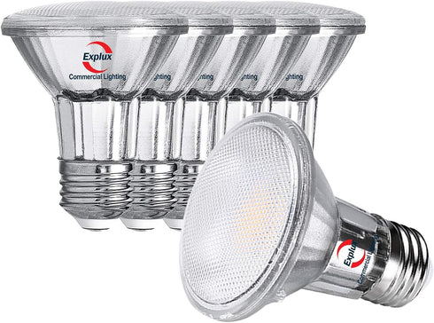 Explux Commercial-grade LED PAR20 Flood Light Bulbs, 60W Equivalent 600 Lumens, Dimmable, Full-glass Waterproof & Anti-Ageing, Soft White 2700K, 6...