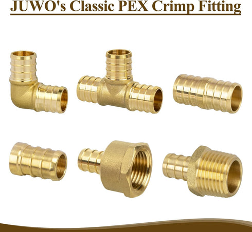 JUWO PEX Fitting, 1/2" Male NPT to 1/2" PEX Adapter for Plumbing Repairs or Remolding, Sturdy and Durable Brass Crimp Fitting (6 Pack)...