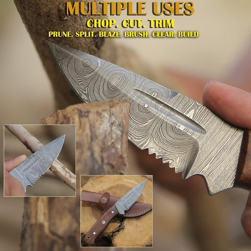 Damascus Custom Handmade Hunting Knife Survival Knife - Ideal for Skinning, Camping, Outdoor - EDC Fixed Blade Bush craft Knife with Walnut Wood &...