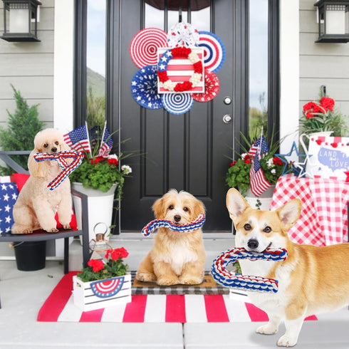 Vehomy 4th of July Dog Toys U S A Shape Dog Chewing Toys Dog Cotton Rope Toys Puppy Independence Day Interactive Toy Patriotic Dog Toys for Small ...