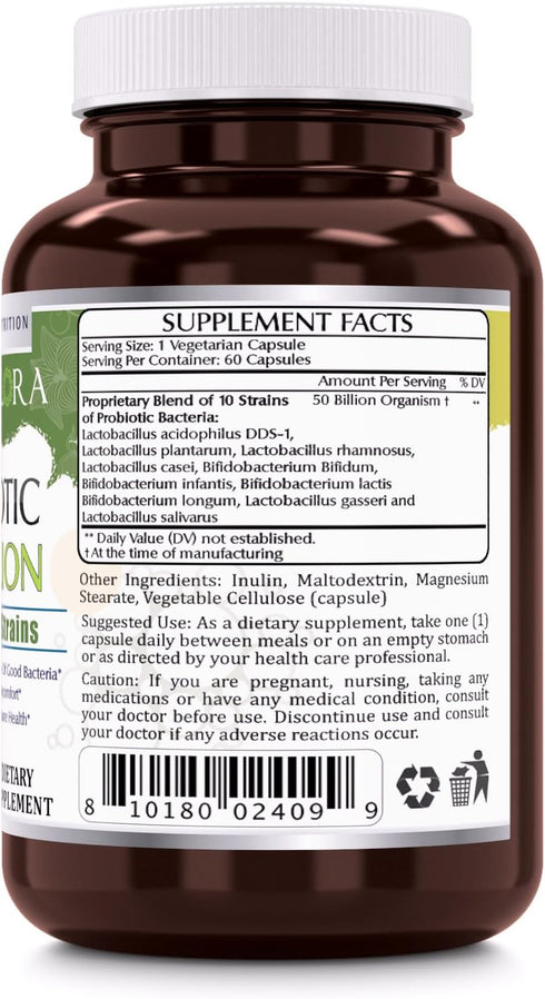 Amazing Flora Probiotic 50 Billion with 10 Best Probiotics Strains Including Acidophilus, plantarum, rhamnosus etc * Supports Digestive & Immune H...