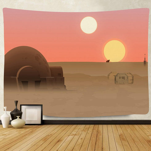 F-FUN SOUL Twin Suns Planet Wars Tapestry, 80x60inchs Soft Flannel, Desert Globe Tatooine Wall Hanging Tapestries for Living Room Bedroom Home Dec...