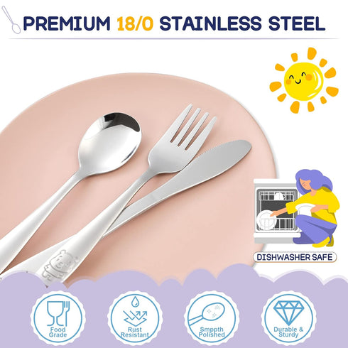 VITEVER 12-Piece Toddler Utensils, Stainless Steel Kids Silverware Set, Children Safe Forks, Spoons and Knives - Mirror Polished, Dishwasher Safe...