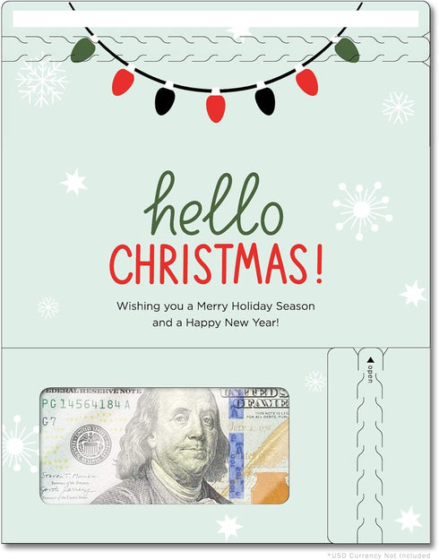 Holiday Card | Zip-Open Money Holder w/Clear Plastic Window for Cash, Check, & Gift Card (Penguin - Hello Christmas)...