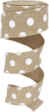 Burlap Ribbon Wired,1-1/2"x10 Yard,White Polka Dots Rustic Ribbon for Easter, Christmas, Wreath, Spring, Summer, Wedding, Baby Shower, Birthday...