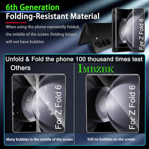 IMBZBK 9 in 1 for Samsung Galaxy Z Fold 6 Screen Protector, 3 Pack Inside Flexible Film + 3 Pack Front Tempered Glass + 3 Pack Camera Lens Protect...