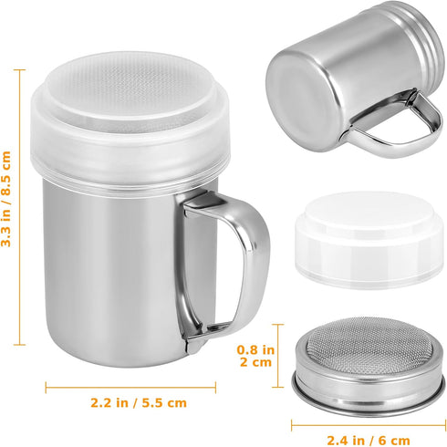 Accmor 2pcs Powdered Sugar Shaker Duster with Handle, Cinnamon Shaker Flour Sifter, 7oz Stainless Steel Fine Mesh Dredges Shakers for Cinnamon Flo...