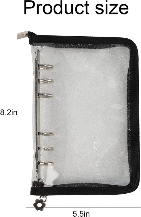 Multibey A5 Binder Cover Clear Soft PVC 6-Ring Binder Budget Evelopes System with Zipper Planner Organizer Refillable Notebook Journal Binder (Bla...