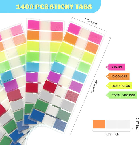 Book Tabs Pastel 1400 PCS Sticky Tabs,Transparent 7 Pads Annotation Post Note Book Flags Page Markers Index Tabs 2024 Planner Relocatable Clear St...