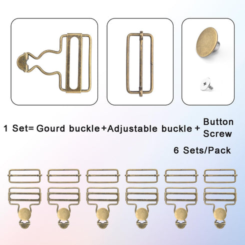 6 Sets Metal Overalls Buckles, 1-1/2" Overall Replacement Clasp Clips with Adjustable Tri Glide Slide Buckle and Buttons for Jeans Suspender, Bib ...