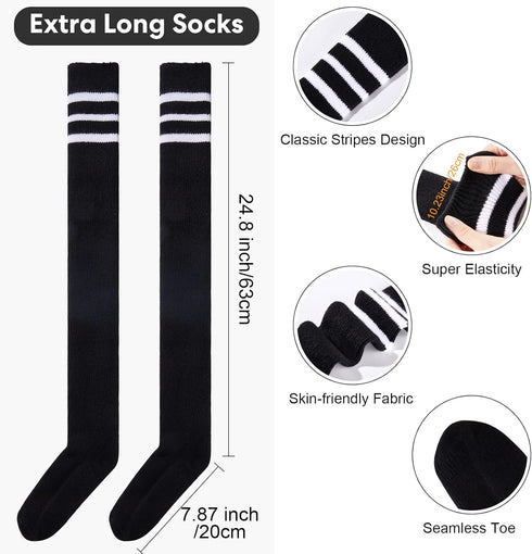 Moon Wood Women Thigh High Socks Extra Long Warm Knit Over Knee High Boot Stockings Striped Thigh Highs Leg Warmers...