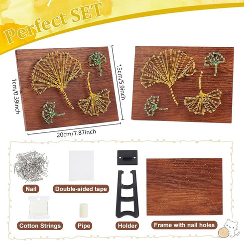 INFUNLY Leaves String Art Kit Creative Handmade Kit for DIY Lovers DIY Malachite Dance Craft Kit for Adult Beginners Wooden Frame Board with Pre P...