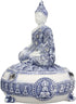 Ebros Gift Bhumisparsha Mudra Buddha Amitabha Meditating Terracotta Blue And White Round Jewelry Box Figurine 5.25"Diameter Buddhist Eastern Enlig...