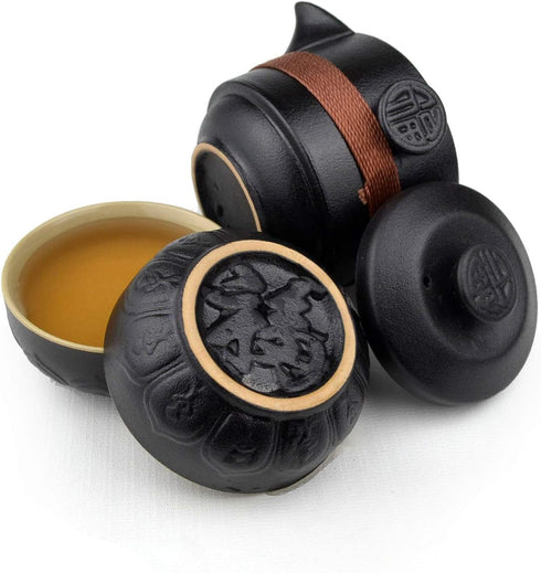 Travel Set KungFu Tea Black 200ml Pot Cups with Black Portable Packaging Bag...