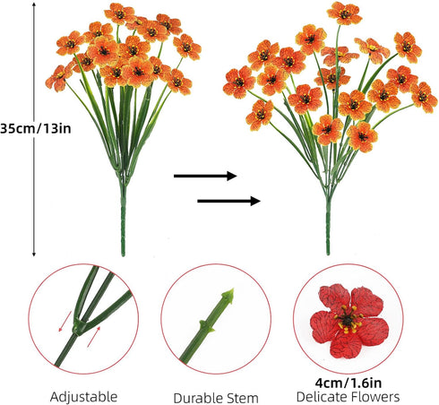 MACTING 6 Bundles Artificial Fall Flowers, UV Resistant Fake Mums, Faux Thanksgiving Flowers for Vase Window Planters Patio Porch Home Indoor Outd...