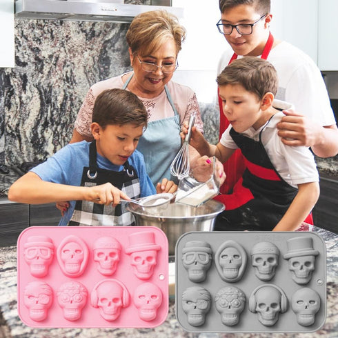 2 Pack 3D Skull Silicone Molds 8 Cavity Skull Themed Baking Mould Tray DIY Baking Tool for Chocolate Cake Dessert Candy Mousse Pastry Handmade Soa...