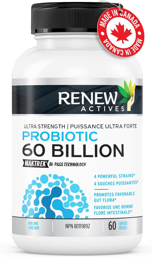 Renew Actives New Probiotics 60 Billion CFU with MAKTREK Bi-Pass Technology, Probiotics Made to Survive Stomach Acid with Advanced Absorption for ...