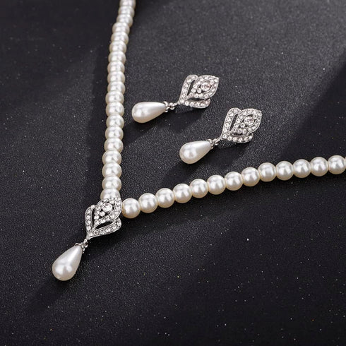 Pearl Bridal Necklace Earrings Set Sliver Rhinestone Necklaces Crystal Bride Choker Necklace Accessories for Women and Girls...