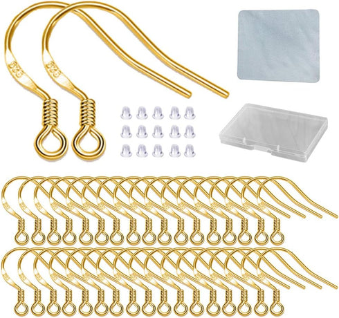 Earring Hooks - 120 PCS/60 Pairs Gold plated copper Hypoallergenic Ear Wires Fish Hooks for Jewelry Making, Jewelry Findings Parts with 120 PCS Ru...