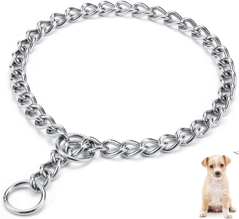 Dog Chain Collars (Made in USA) 304 Stainless Steel Metal Chew Proof Dog Necklace Anti Winding Dog Leash Extension Lead for Small Medium Large and...