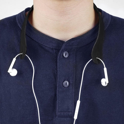 GEEKRIA Earphones Neck Strap, Soft Vegan Leather Anti-Lost Earbuds Holder Neck Band Compatible with Appl EarPods and Other Wired Headphone (Black)...