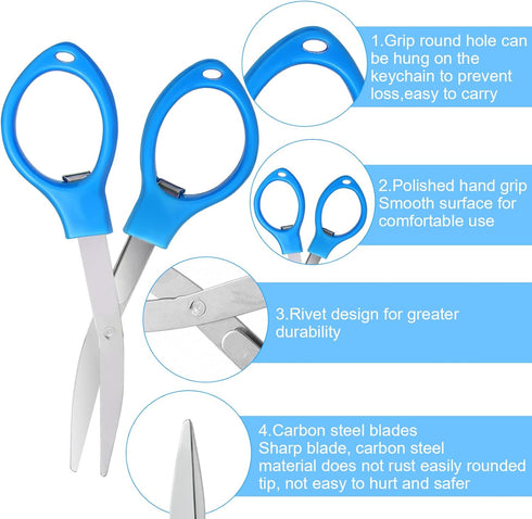 4Pcs Folding Scissors, Portable Mini Travel Scissors Small Safety Foldable Scissors Stainless Steel Telescopic Cutter for Crafting, Retractable Cu...