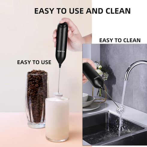 Rechargeable Handheld Electric Milk Frother with USB C Charging Stand for Lattes- Powerful Whisk Drink Frother Wand for Coffee, Hot Chocolate, Cap...