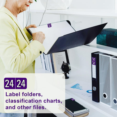 2024 Year Stickers, Self Adhesive Number Label Stickers Rectangle Coded File Folder Labels for End Tab File Folders Office Home Supplies (Purple)...