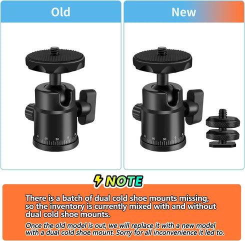 HEMMOTOP Tripod Ball Head H28 Black,Ball Head Mount Loading 6.6Lbs,Panorami Tripod Heads for Gopro Cam Camcorder Smartphone Light Microphone DSLR ...