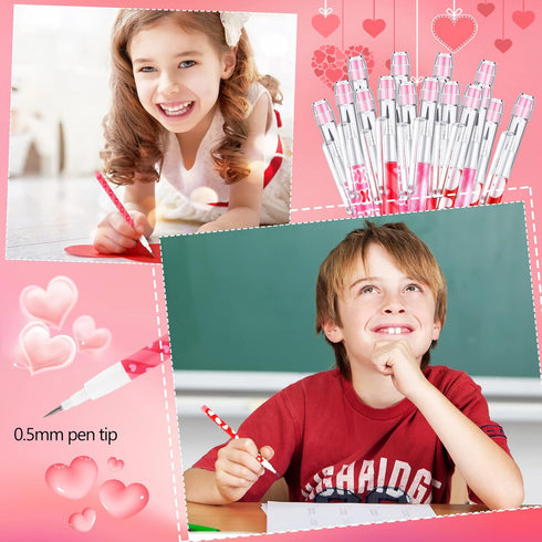 Valentine's Day Pencils Plastic Pencils Party Favors for Kids Valentines Stackable Pencils Novelty Pencils Bulk Heart Pencils for Classroom Reward...
