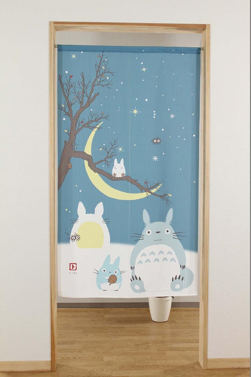 Studio Ghibli Totoro Noren Curtain Tapestry Winter Sky and Crescent Moon...