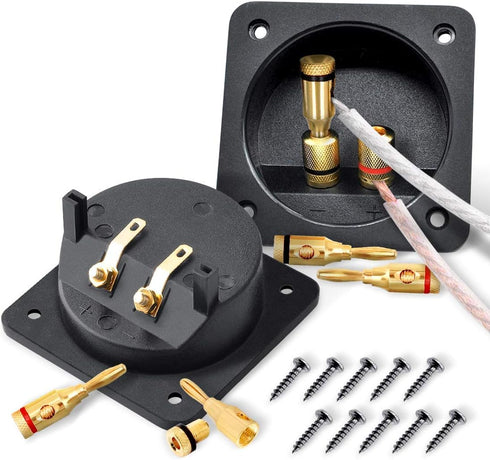 Kalevel 2pcs Speaker Box Terminal Cup Square with 2 Pair Banana Plugs Screw Type Binding Post Subwoofer Box Terminal Cup 3.2in Banana Plugs 4mm fo...